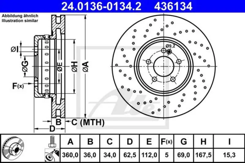 2x ATE Bremsscheibe (24.0136-0134.2) 3 2x ATE Bremsscheibe (24.0136-0134.2)
