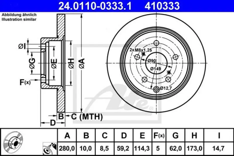 2x ATE Bremsscheibe (24.0110-0333.1) 4 2x ATE Bremsscheibe (24.0110-0333.1) – Bild 2