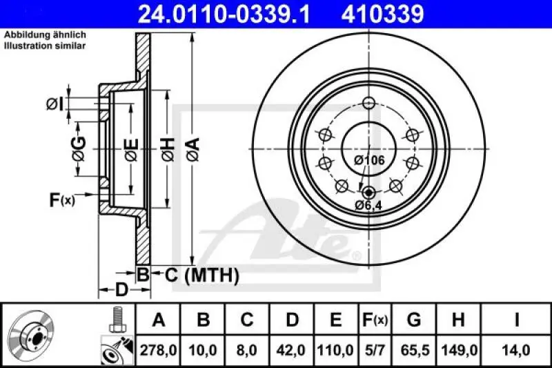 2x ATE Bremsscheibe (24.0110-0339.1) 2x ATE Bremsscheibe (24.0110-0339.1) -Outlet Ate Store 11673118