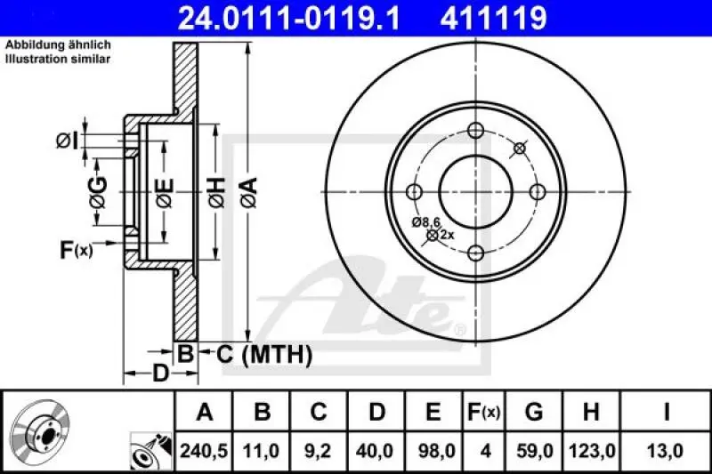 2x ATE Bremsscheibe (24.0111-0119.1) 4 2x ATE Bremsscheibe (24.0111-0119.1) – Bild 2