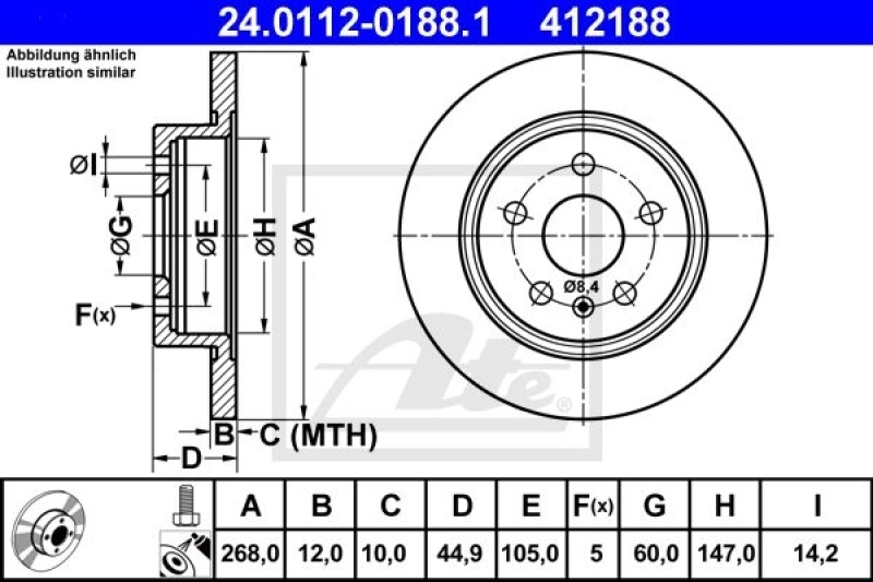 2x ATE Bremsscheibe (24.0112-0188.1) 2x ATE Bremsscheibe (24.0112-0188.1) -Outlet Ate Store 11673280