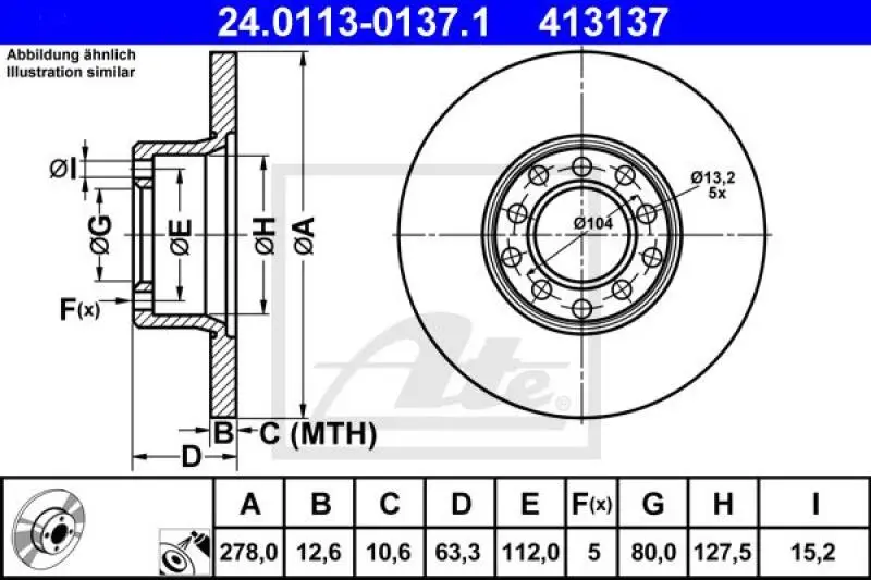 2x ATE Bremsscheibe (24.0113-0137.1) 2x ATE Bremsscheibe (24.0113-0137.1) -Outlet Ate Store 11673305
