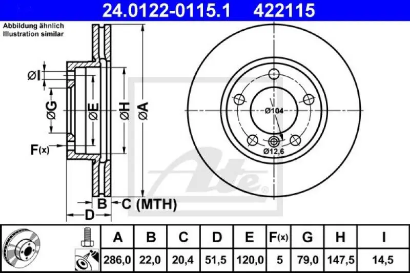 2x ATE Bremsscheibe (24.0122-0115.1) 4 2x ATE Bremsscheibe (24.0122-0115.1) – Bild 2