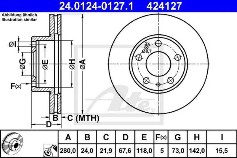 2x ATE Bremsscheibe (24.0124-0127.1) 2x ATE Bremsscheibe (24.0124-0127.1) -Outlet Ate Store 11673815 1