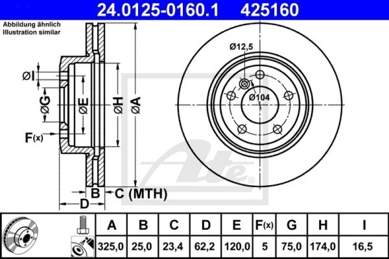 2x ATE Bremsscheibe (24.0125-0160.1) 2x ATE Bremsscheibe (24.0125-0160.1) -Outlet Ate Store 11673975 2