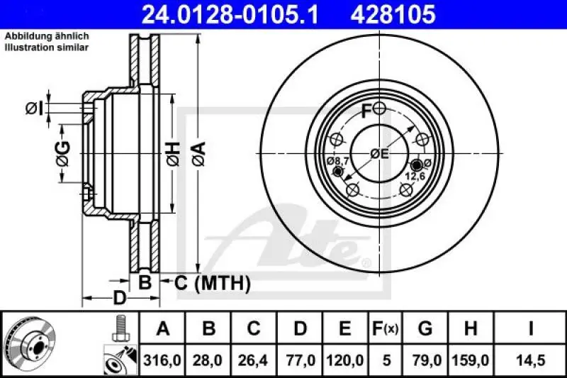 2x ATE Bremsscheibe (24.0128-0105.1) 2x ATE Bremsscheibe (24.0128-0105.1) -Outlet Ate Store 11674084 1