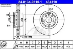 2x ATE Bremsscheibe (24.0134-0110.1)