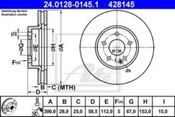 2x ATE Bremsscheibe (24.0128-0145.1)